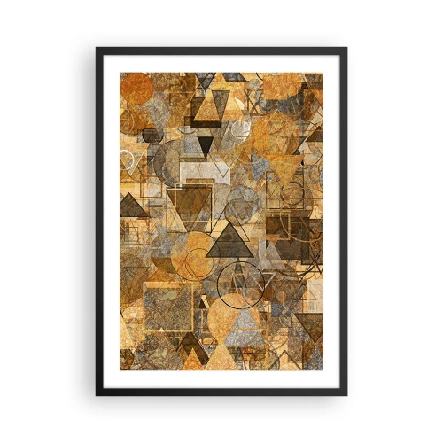 Plakat i sort ramme - Gylden abstrakt geometrisk komposition - 50x70cm - Verden i form - Moderne vægdekoration til stue og soveværelse ARTTOR