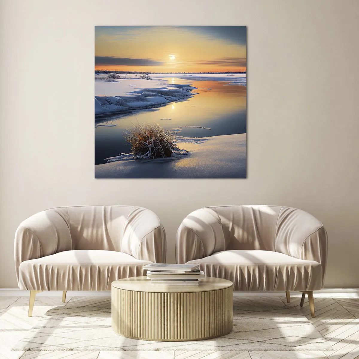 Billede på glas - Vintersolnedgang - 40x40 cm