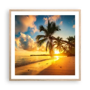Plakat i ramme af lyst egetræ - Caribisk drøm - 60x60 cm