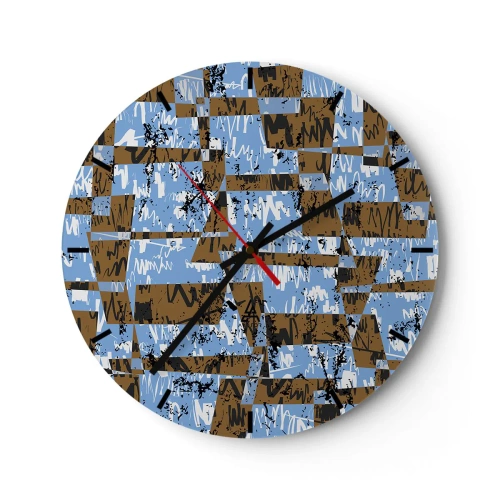 Vægur, Uret - Geometriske mønstre i nuancer af blå og brun - 30x30cm - Ikke oversvømmet udskæring - Moderne vægdekoration til stue, køkken og soveværelse ARTTOR