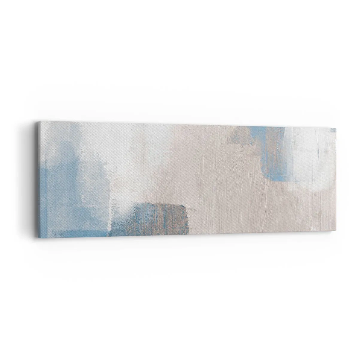 Lærredstryk - Billede på lærred - Lyserød abstraktion bag et slør af blåt - 90x30 cm