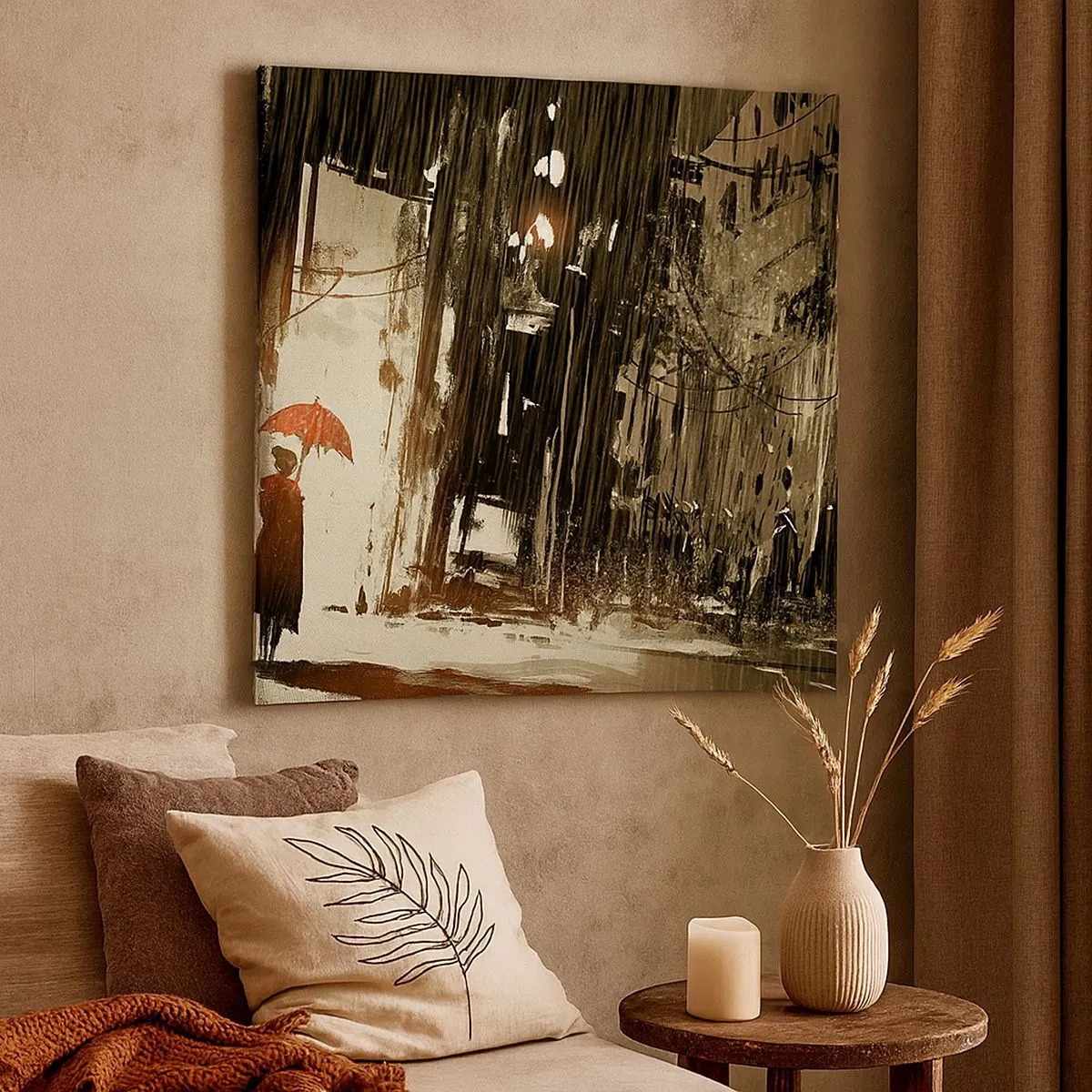 Lærredstryk - Billede på lærred - Den røde paraplys poesi - 30x30 cm