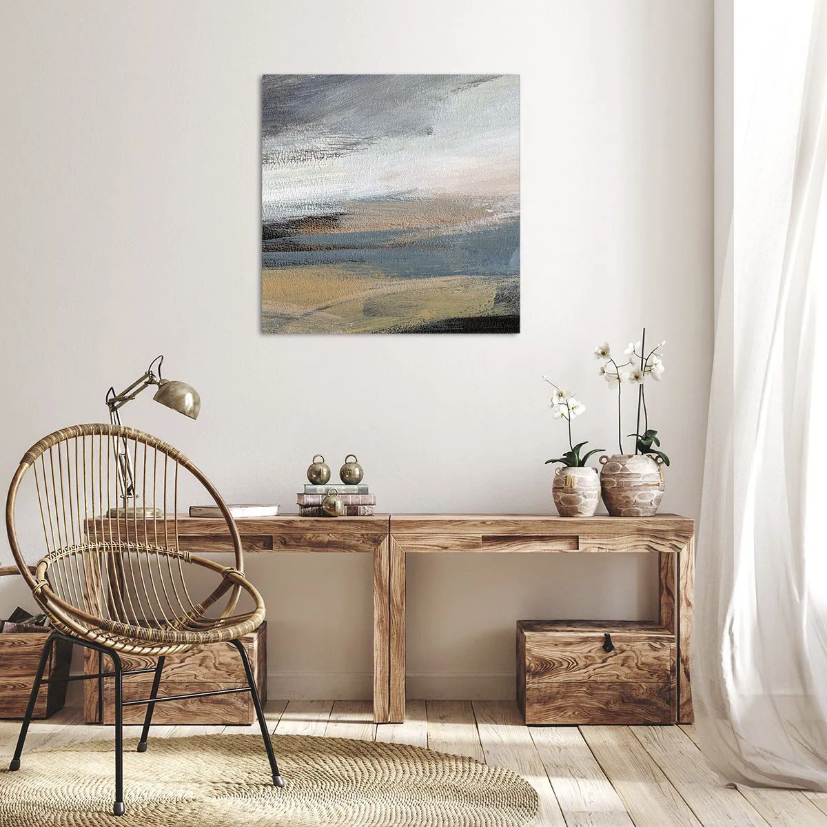 Lærredstryk - Billede på lærred - Abstraktion: nordligt landskab - 30x30 cm