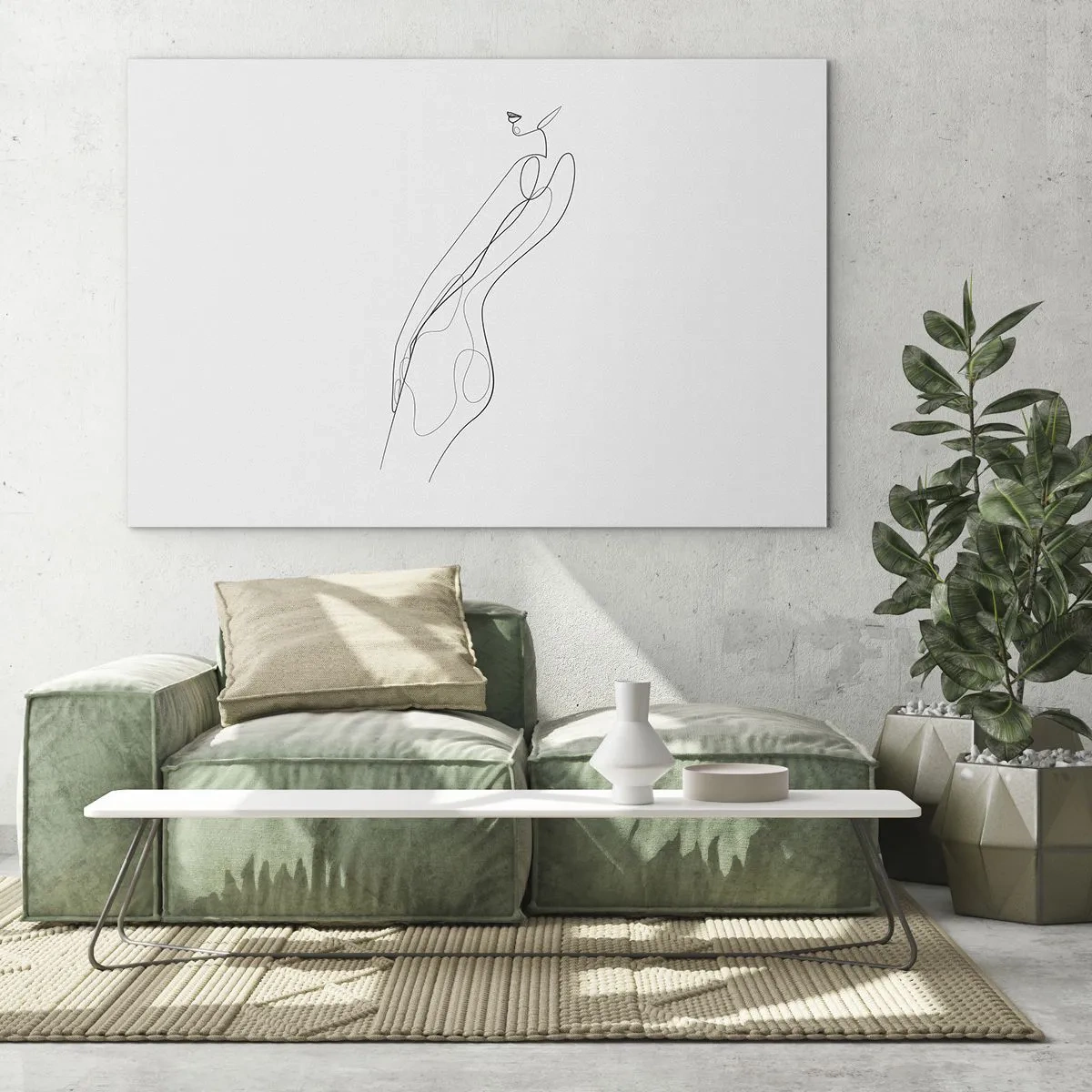 Billede på glas - En minimalistisk linje, der skildrer en kvindelig silhuet - 70x50cm - Næppe et løfte - Moderne vægdekoration til stue og soveværelse ARTTOR