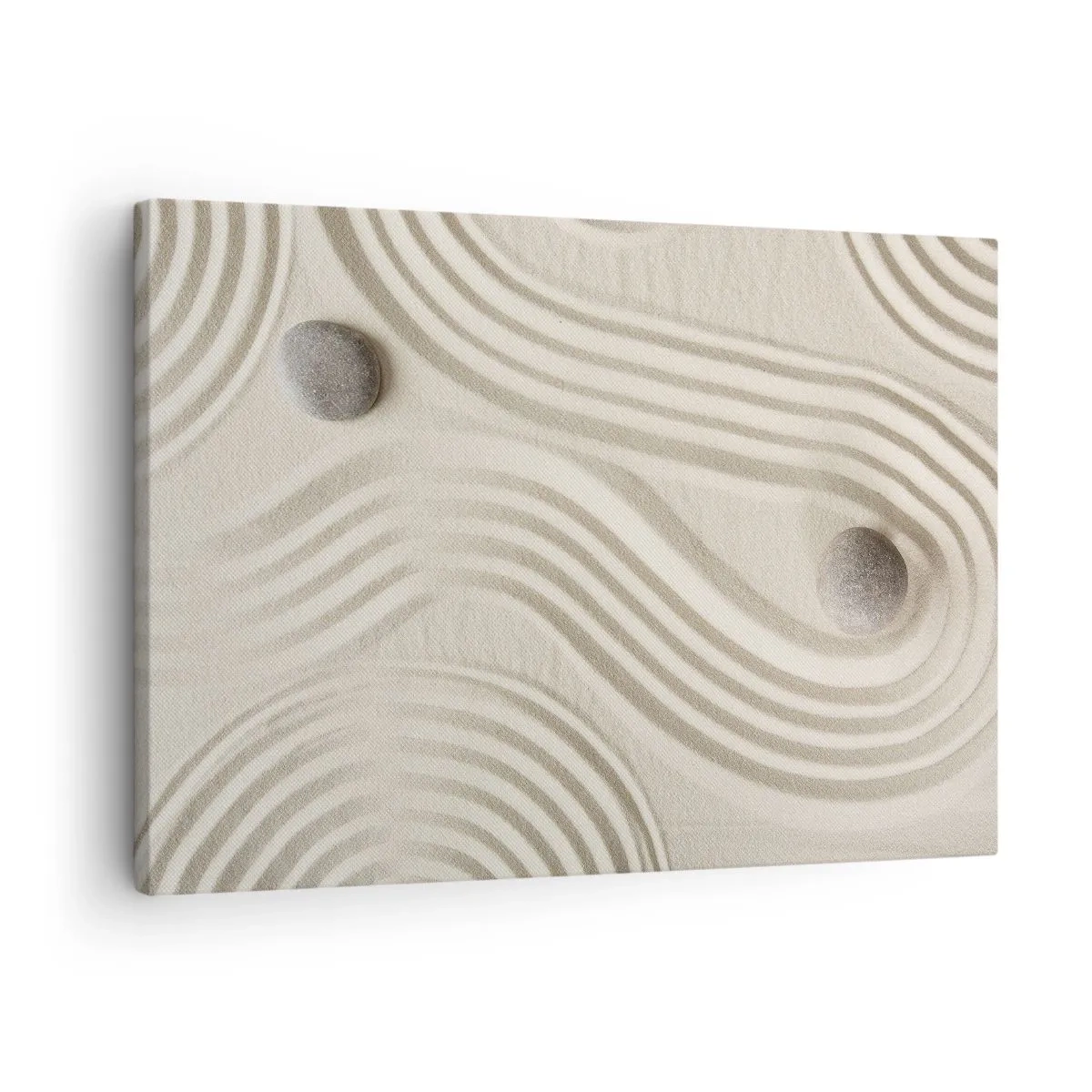 Lærredstryk - Billede på lærred - Minimalistisk zen-design med sand og sten - 70x50cm - Et strejf af varme - Moderne vægdekoration til stue og soveværelse ARTTOR