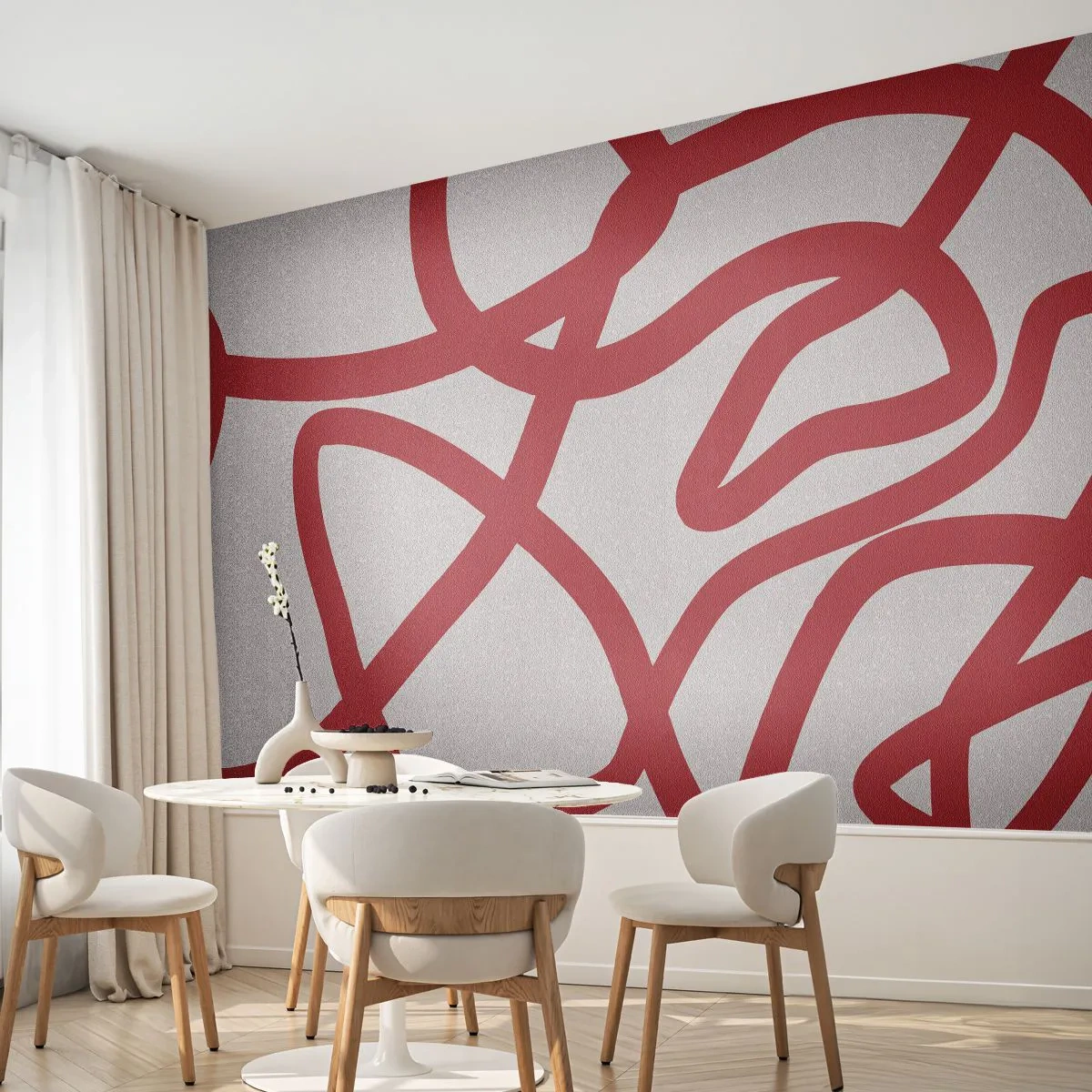 Fototapet Selvklæbende Deluxe Sticker - Rød på hvid - Minimalisme, Stykke, Linjer - 100x70 cm