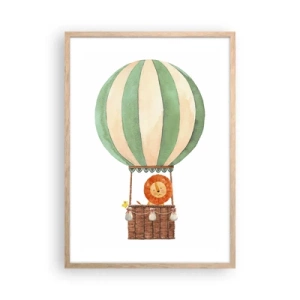 Plakat i ramme af lyst egetræ - Leons rejser - 50x70 cm