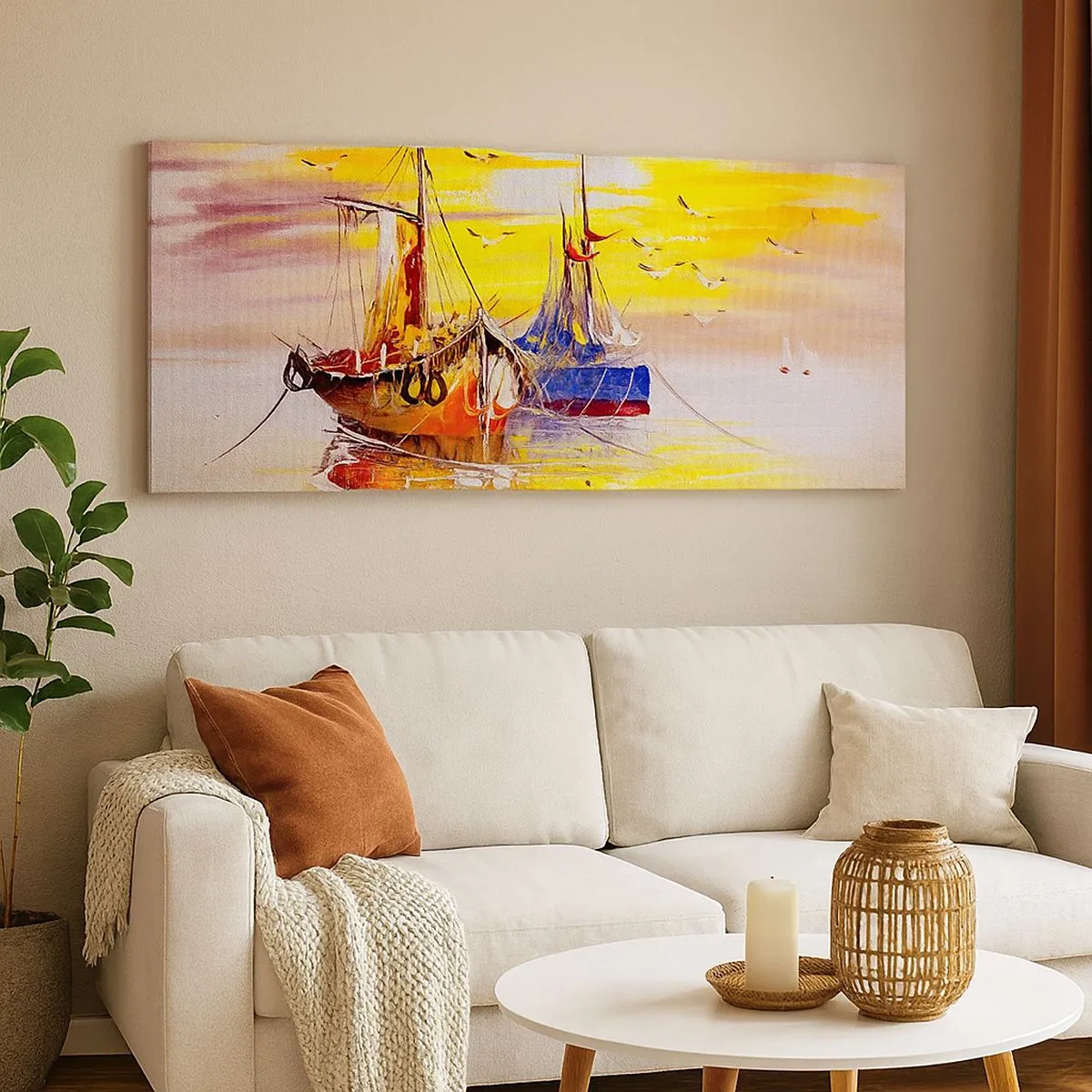 Lærredstryk - Billede på lærred - Et velfortjent hvil i havnen - 100x40 cm