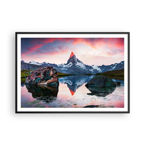 Plakat i sort ramme - Bjergenes hjerte er varmt - 100x70 cm