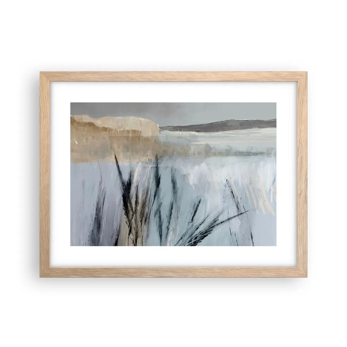 Plakat i ramme af lyst egetræ - Vintermarker - 40x30 cm