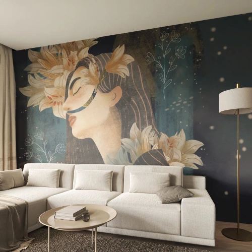 Fototapet på mål Premium Canvas - Eventyret om prinsessen med liljerne - Abstraktion, Kvinde, Blomster