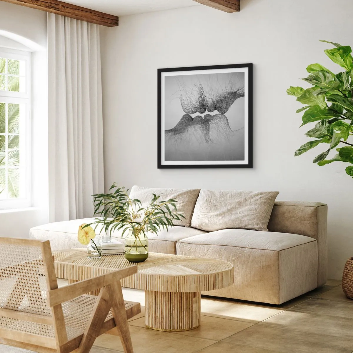 Plakat i sort ramme - Vindens kys - 60x60 cm