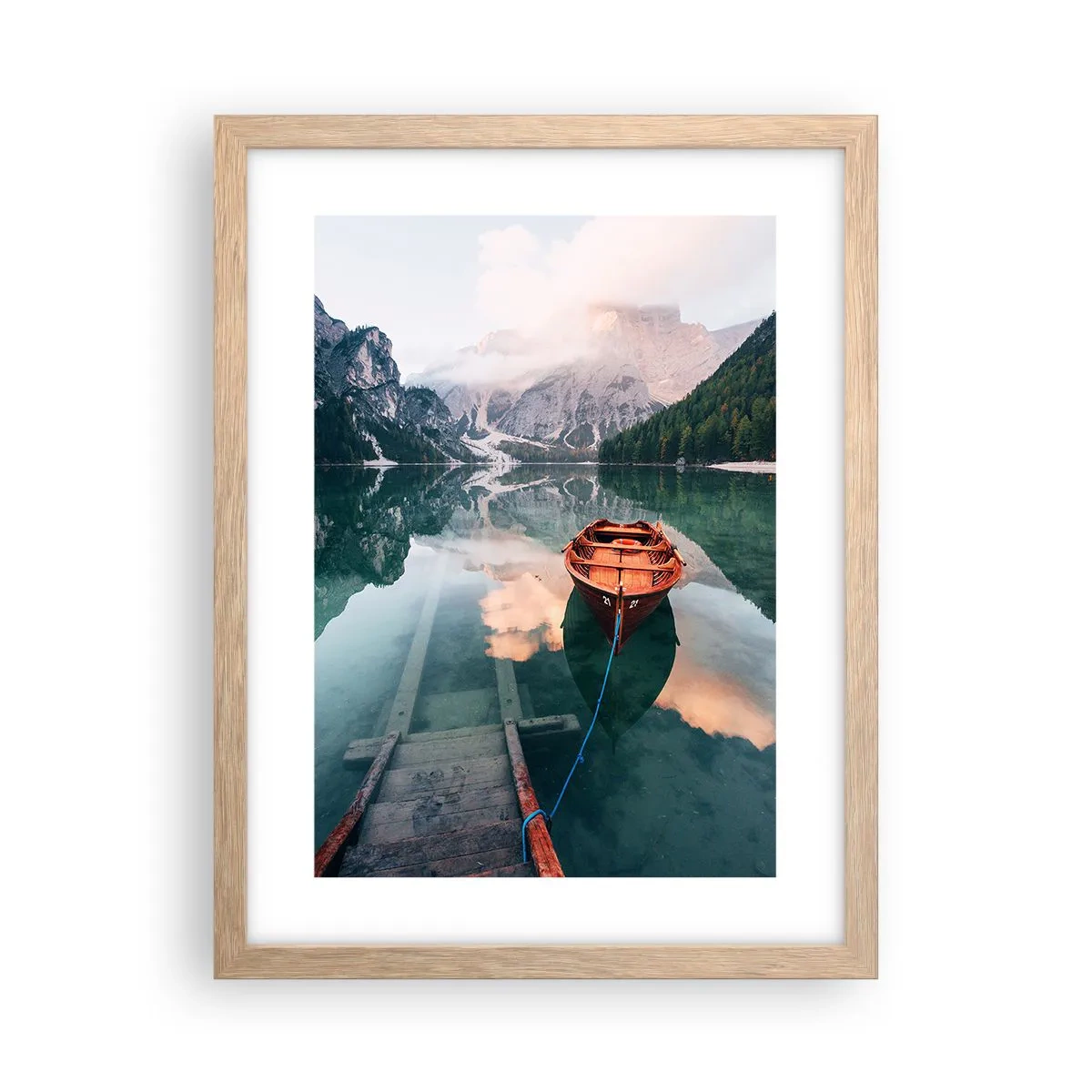 Plakat i ramme af lyst egetræ - Fredfyldt søvn i bjergene - 30x40 cm