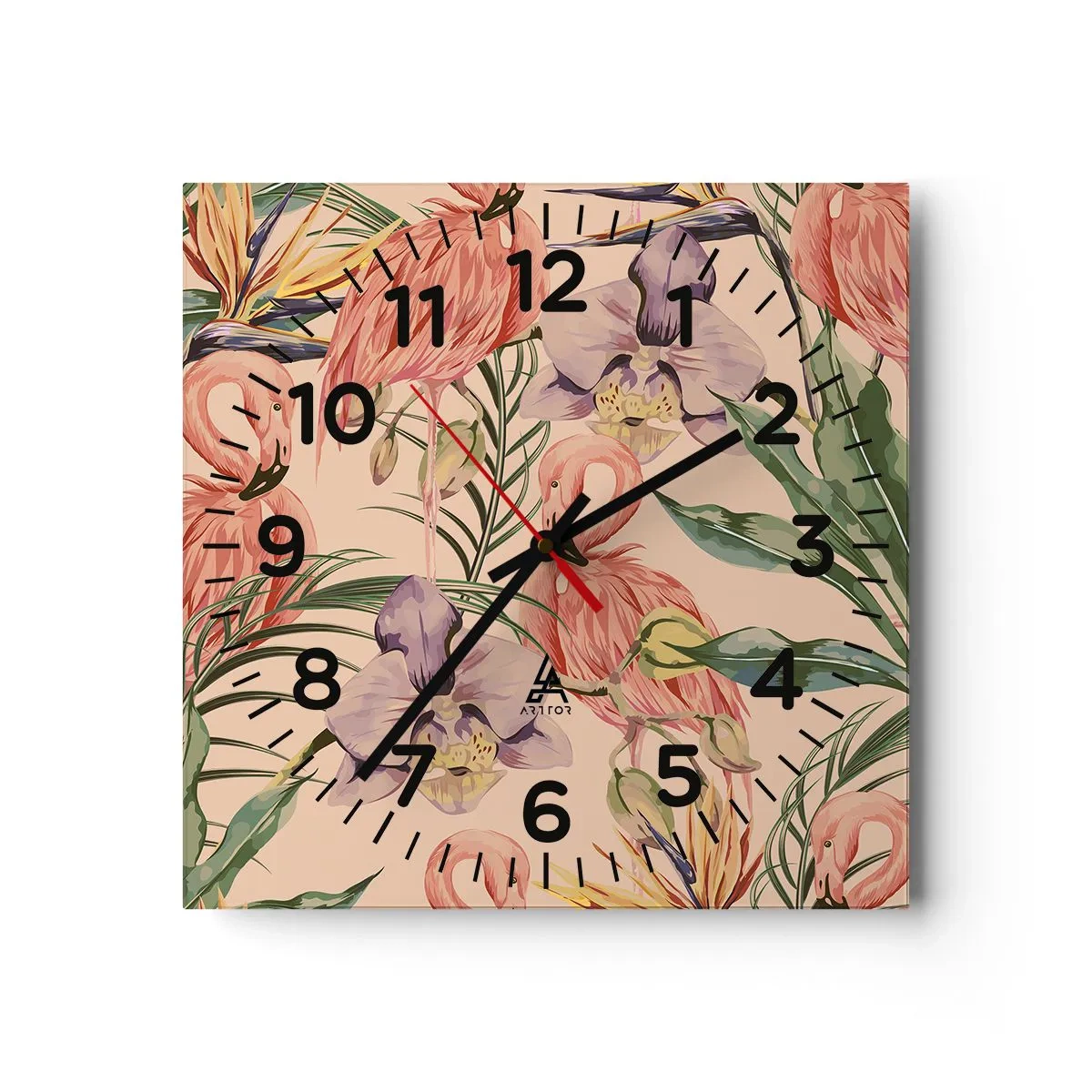 Vægur, Uret - Lyserød blomstret ballet - 30x30 cm