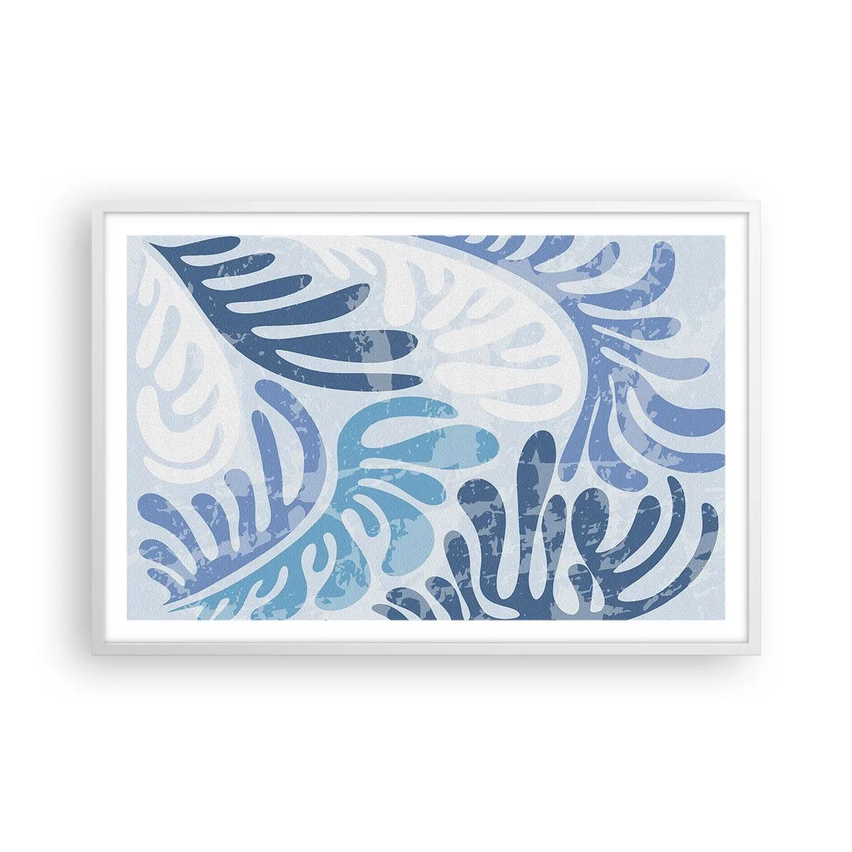 Plakat i hvid ramme - Blå bregner - 91x61 cm