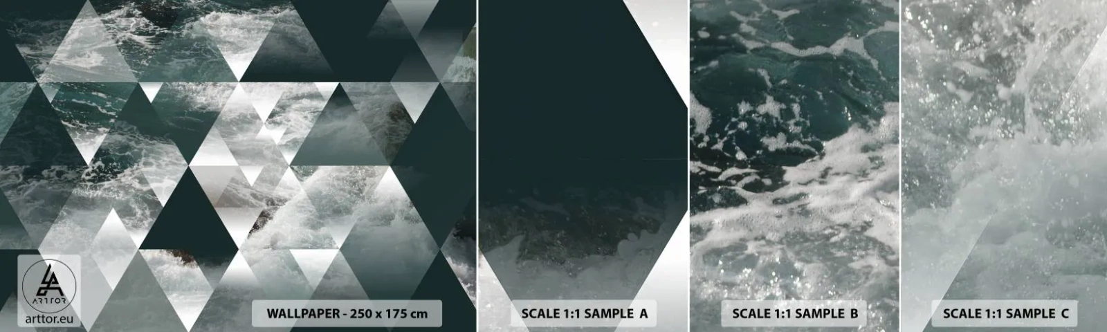 Prøve Fototapet Selvklæbende Deluxe Sticker - Et krystalperspektiv - Abstraktion, Havets bølger, Stykke - 100x30 cm