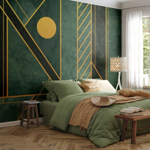 Fototapet Premium Canvas - Dynamikken i guld og azurblå - Abstraktion, Stykke, Geometrisk mønster - 450x315 cm