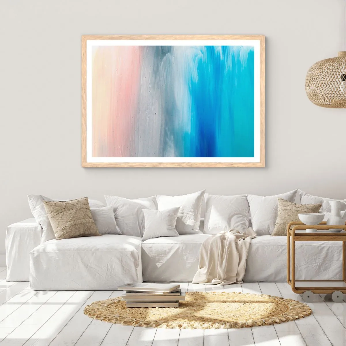 Plakat i ramme af lyst egetræ - Elementer: luft - 100x70 cm