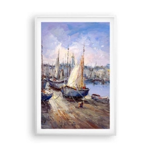 Plakat i hvid ramme - By ved bugten - 61x91 cm