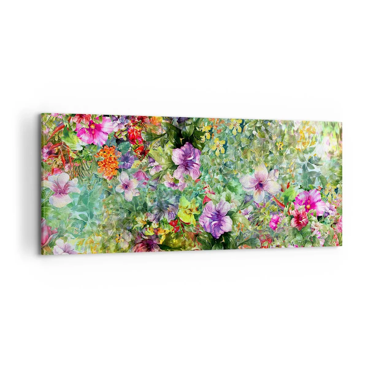 Lærredstryk - Billede på lærred - Ind i blomsterne ved fortabelse - 120x50 cm