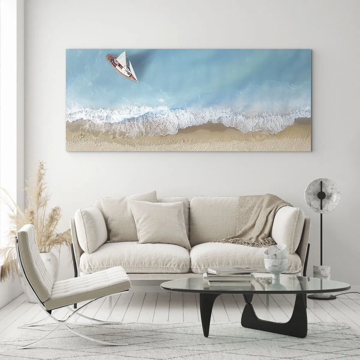 Billede på glas - På grænsen mellem blå og guld - 120x50 cm