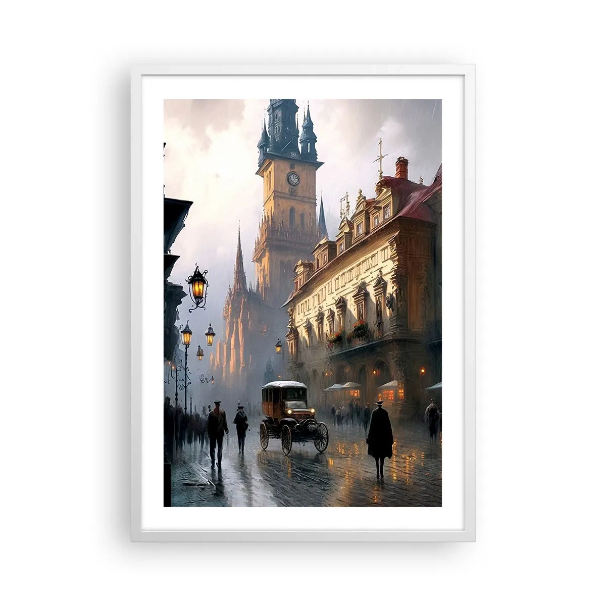 Plakat i hvid ramme - Magien i en aften i Prag - 50x70 cm