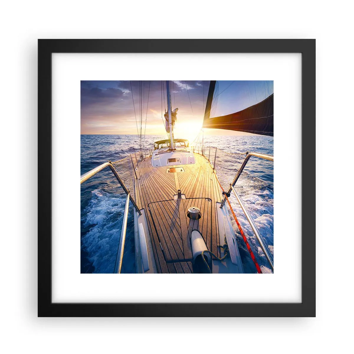Plakat i sort ramme - Løber på bølgerne - 30x30 cm