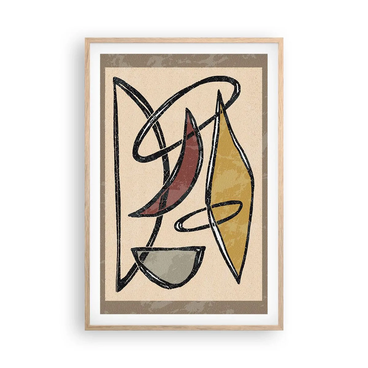 Plakat i ramme af lyst egetræ - Komposition - buer og ovaler - 61x91 cm
