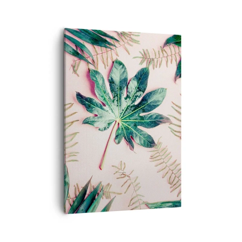 Lærredstryk - Billede på lærred - En undersøgelse af grønt på en lyserød baggrund - 50x70 cm