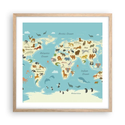 Plakat i ramme af lyst egetræ - Gode naboer - 50x50 cm