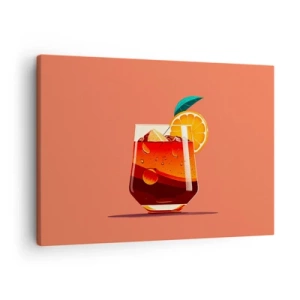 Lærredstryk - Billede på lærred - Et glas drink og en appelsinskive på en orange baggrund - 70x50cm - Sommerens forfriskning - Moderne vægdekoration til stue og soveværelse ARTTOR