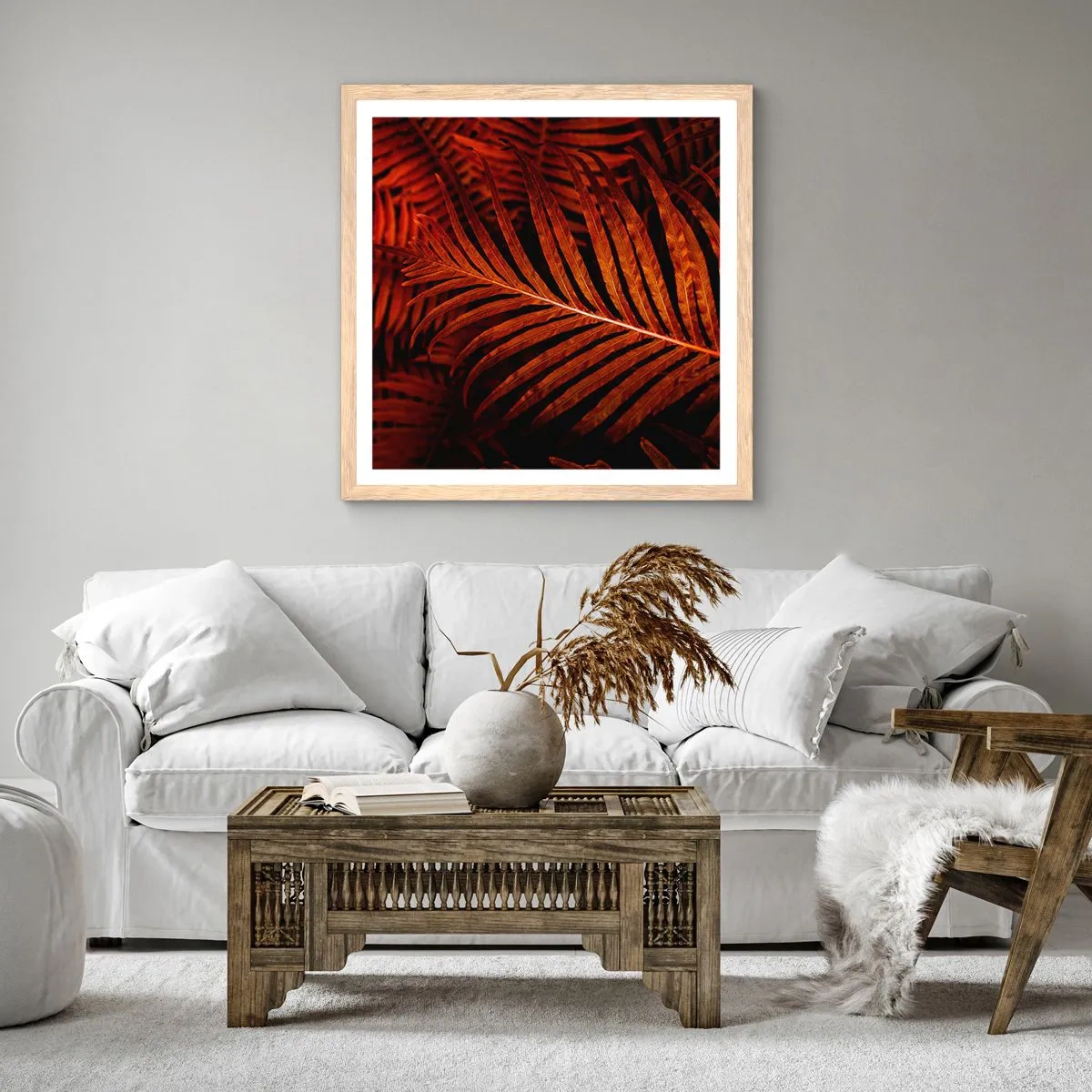 Plakat i ramme af lyst egetræ - Livets varme - 50x50 cm