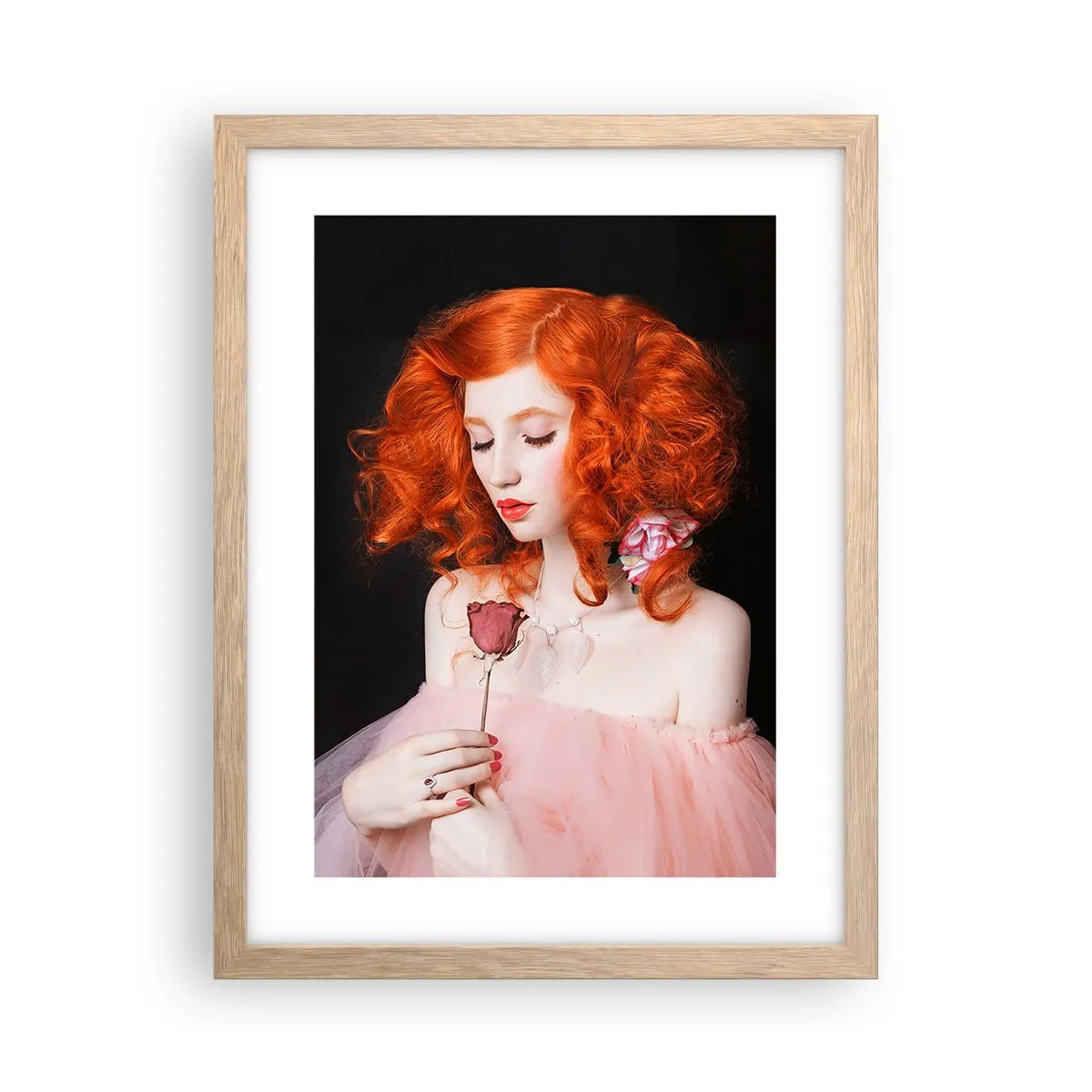 Plakat i ramme af lyst egetræ - I barokstil - 30x40 cm