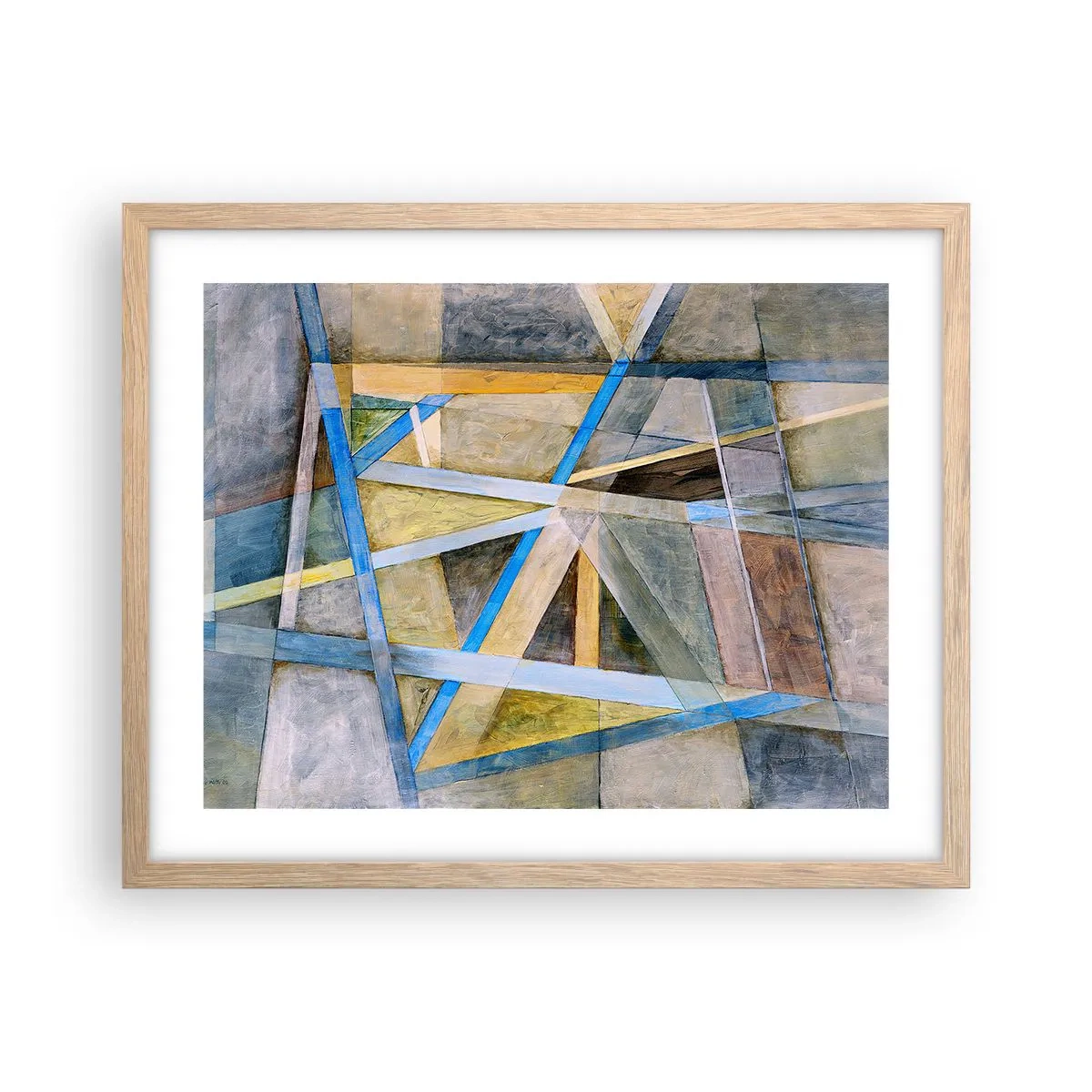 Plakat i ramme af lyst egetræ - Lige eller skråt? - 50x40 cm