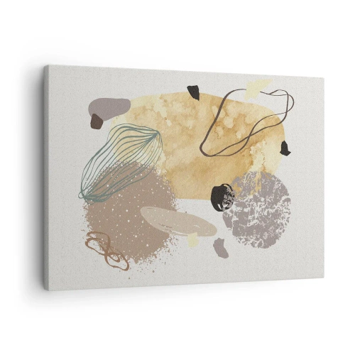 Lærredstryk - Billede på lærred - En komposition af abstrakte former i beige og gul. - 70x50cm - Anvendt plumkologi - Moderne vægdekoration til stue og soveværelse ARTTOR