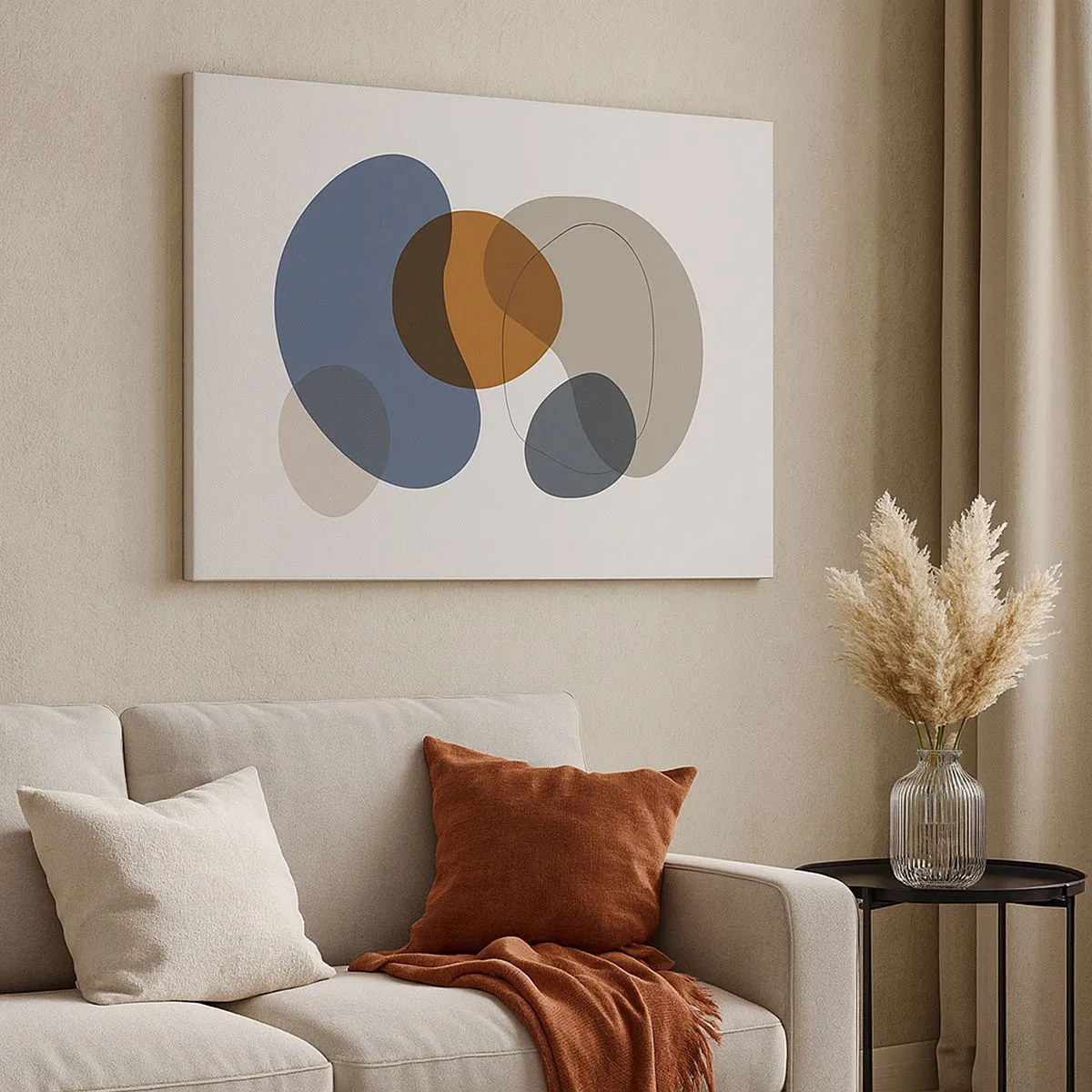 Lærredstryk - Billede på lærred - Abstrakte farverige former i nuancer af blå og brun - 70x50cm - Dråber af farve - Moderne vægdekoration til stue og soveværelse ARTTOR