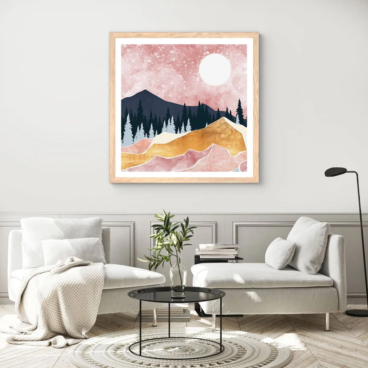 Plakat i ramme af lyst egetræ - Nattevagt - 50x50 cm