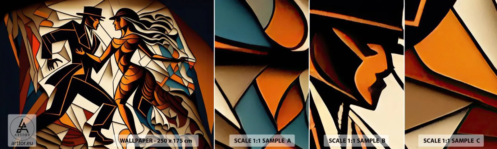 Prøve Fototapet Selvklæbende Deluxe Sticker - Dans af lidenskab og passion - Kubisme, Dans, Par - 100x30 cm