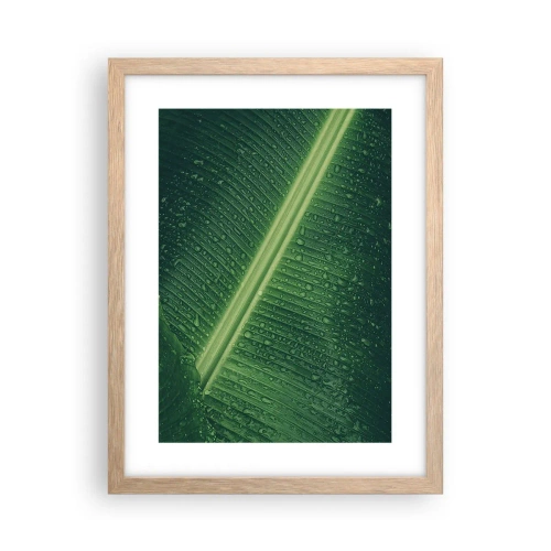Plakat i ramme af lyst egetræ - Grøn struktur - 30x40 cm