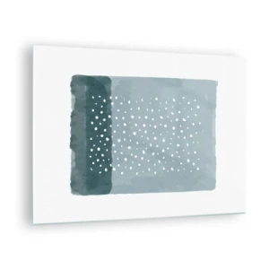 Billede på glas - Et abstrakt maleri i blå nuancer med hvide prikker. - 70x50cm - Dyrket i blåt - Moderne vægdekoration til stue og soveværelse ARTTOR