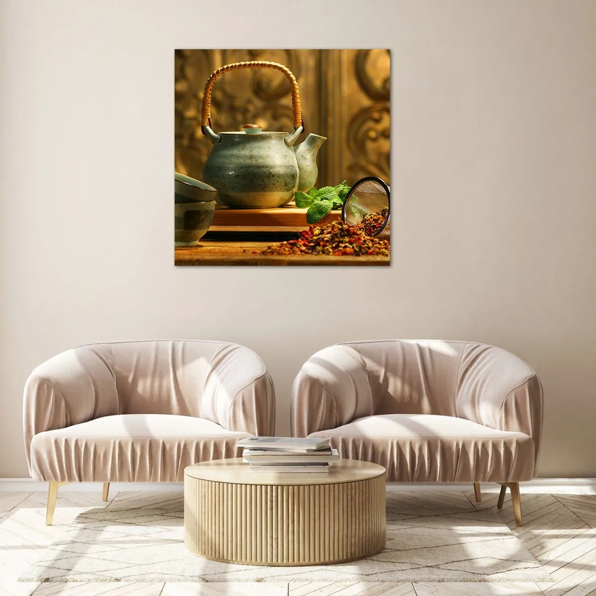 Billede på glas - En afhandling om at drikke te - 70x70 cm