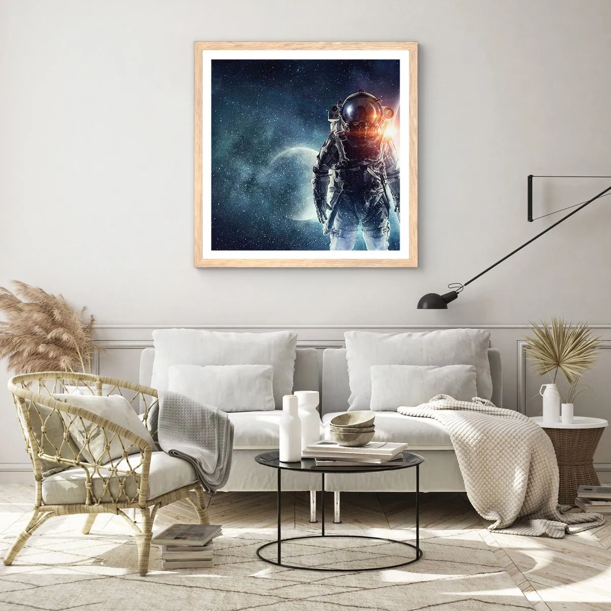 Plakat i ramme af lyst egetræ - Et kosmisk eventyr - 40x40 cm