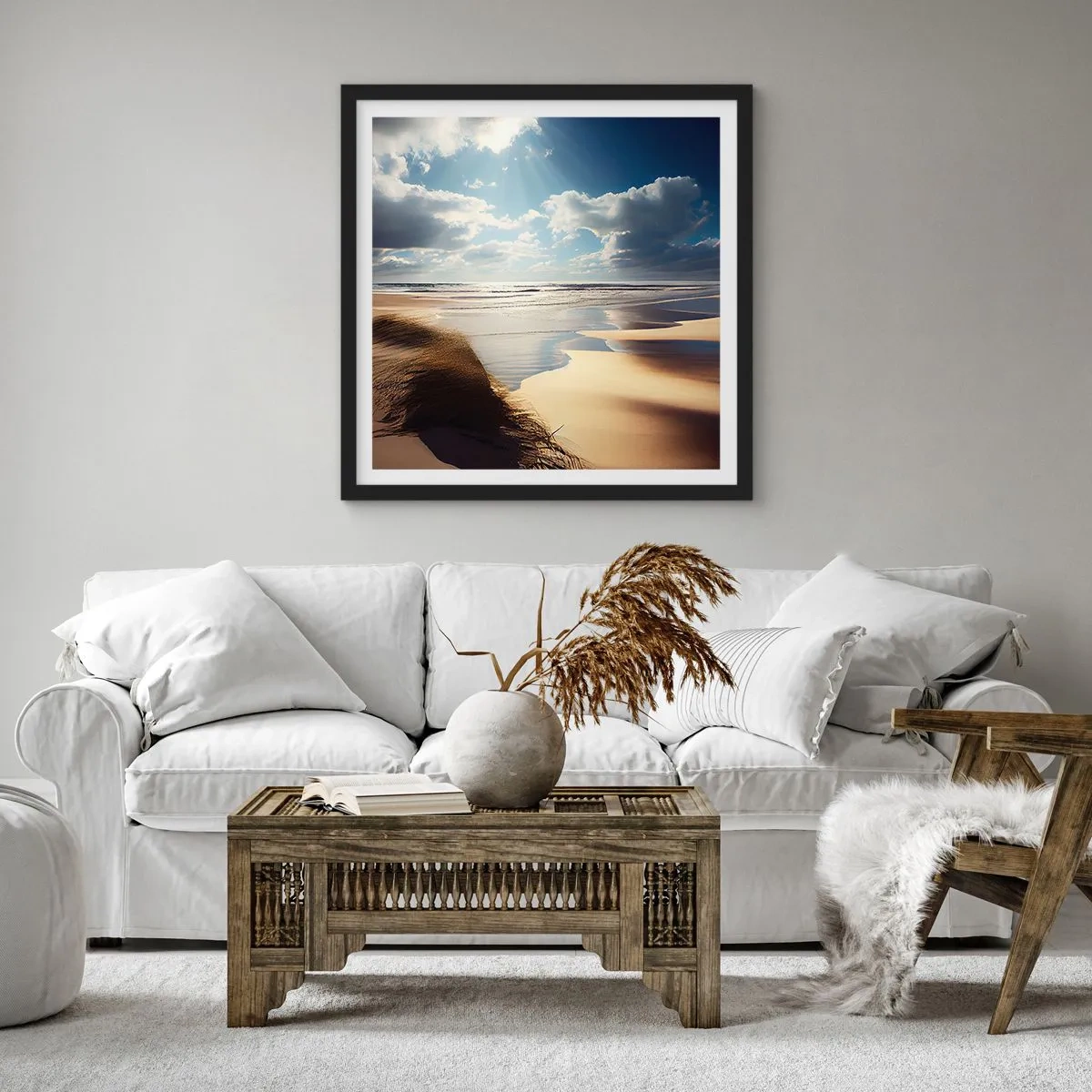 Plakat i sort ramme - Strand, vild strand - 40x40 cm
