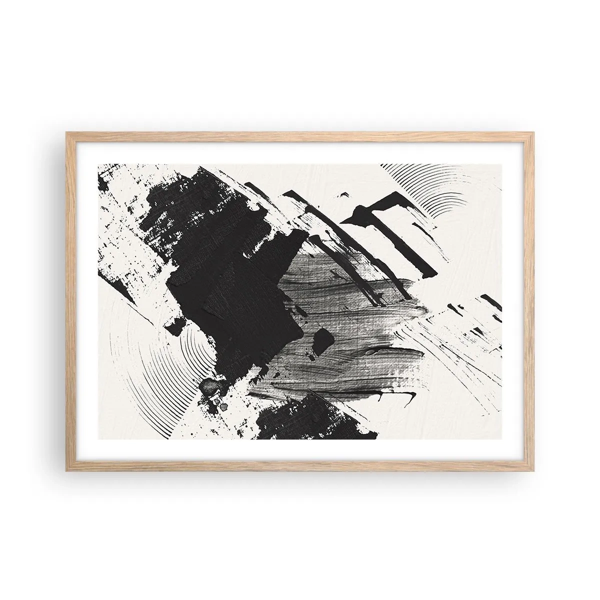 Plakat i ramme af lyst egetræ - Abstraktion - det sortes udtryk - 70x50 cm