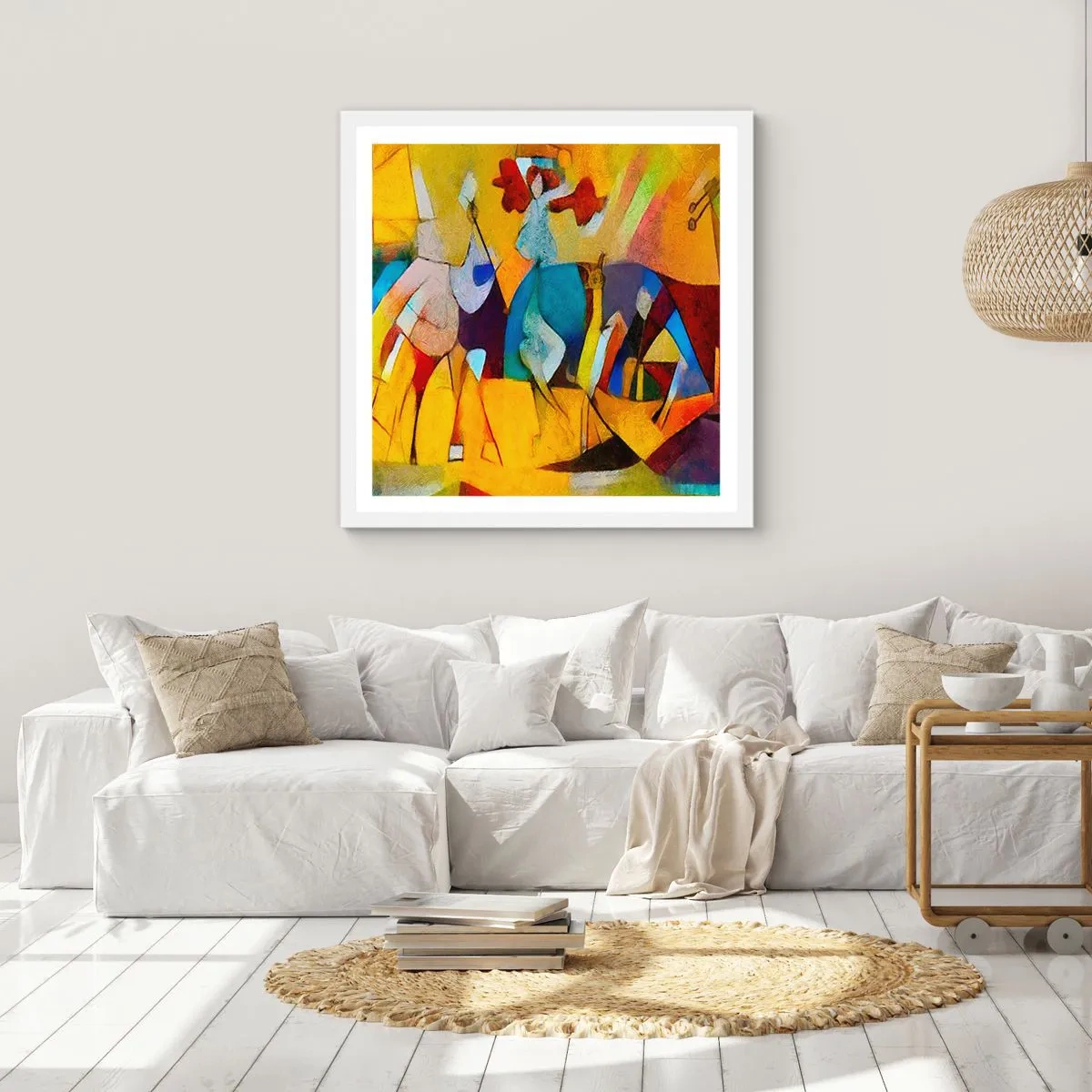 Plakat i hvid ramme - Sol - liv - glæde - 50x50 cm