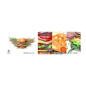 Prøve Fototapet Selvklæbende Deluxe Sticker - Varm fristelse - Gastronomi, Hamburger, Kulinarisk - 100x30 cm