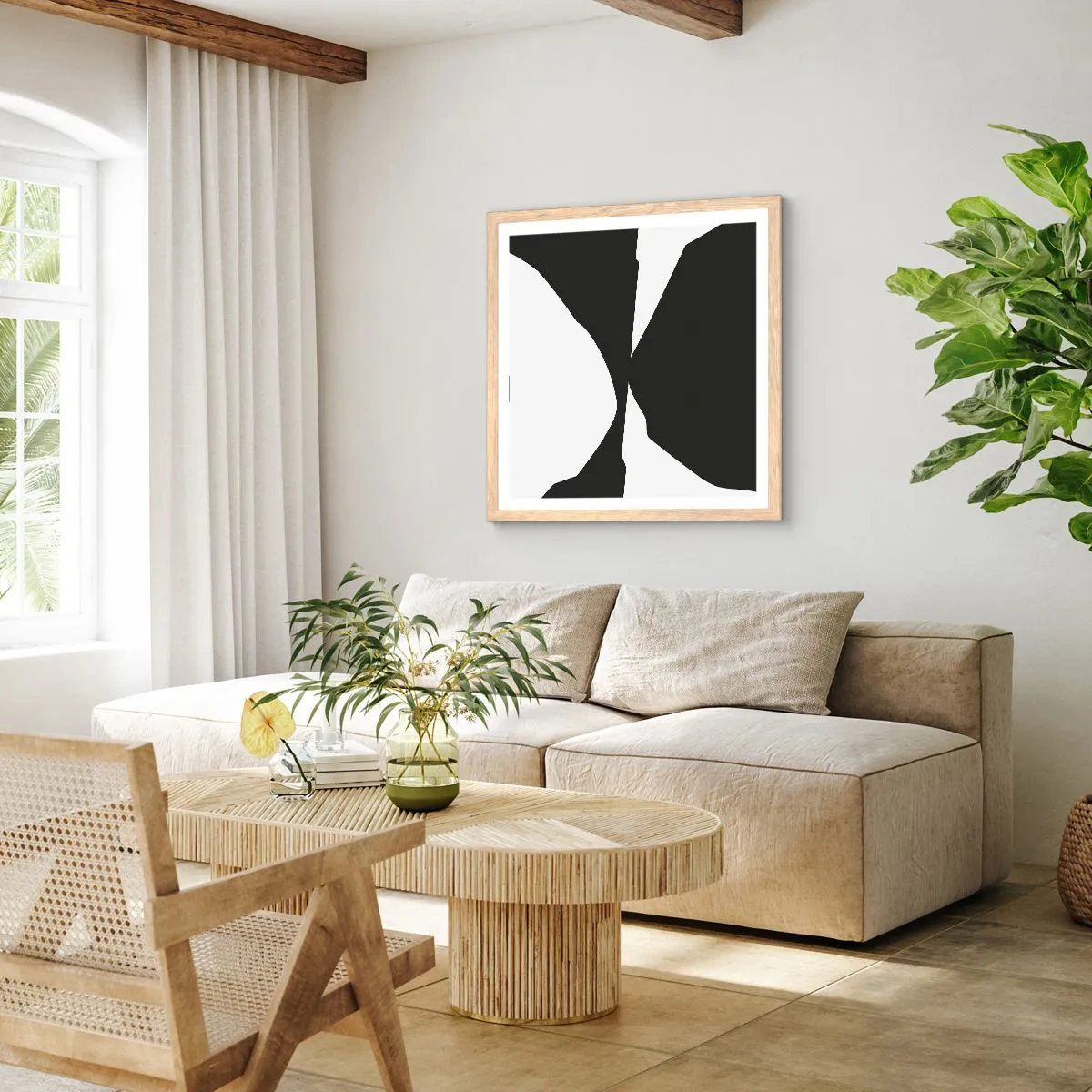 Plakat i ramme af lyst egetræ - Positiv-negativ - 60x60 cm