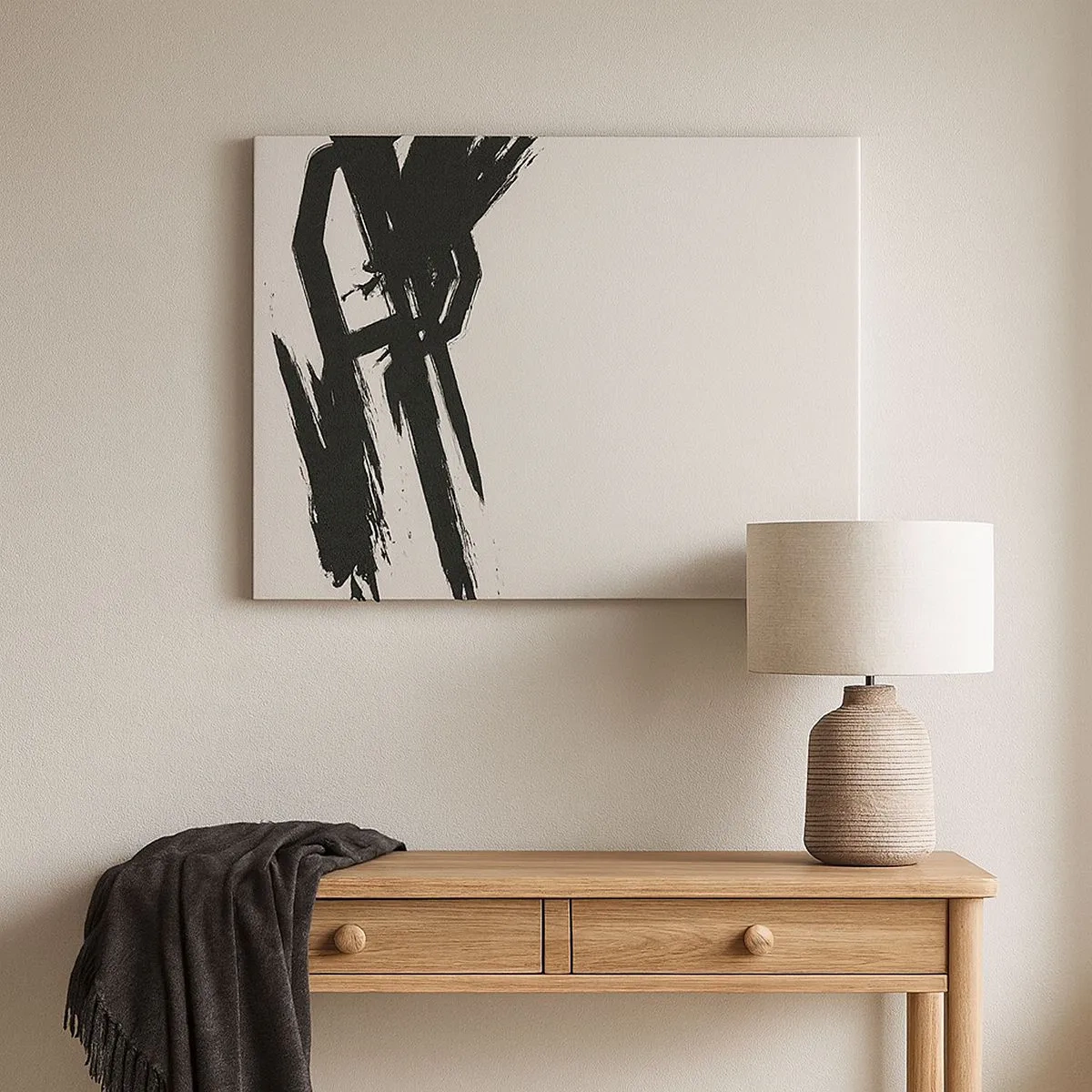 Lærredstryk - Billede på lærred - Dynamiske penselstrøg i sort på en lys baggrund - 70x50cm - Ustoppeligt momentum - Moderne vægdekoration til stue og soveværelse ARTTOR