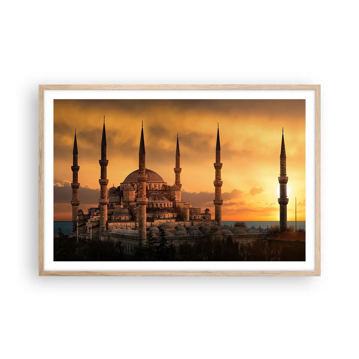 Plakat i ramme af lyst egetræ - Gud er stor - 91x61 cm