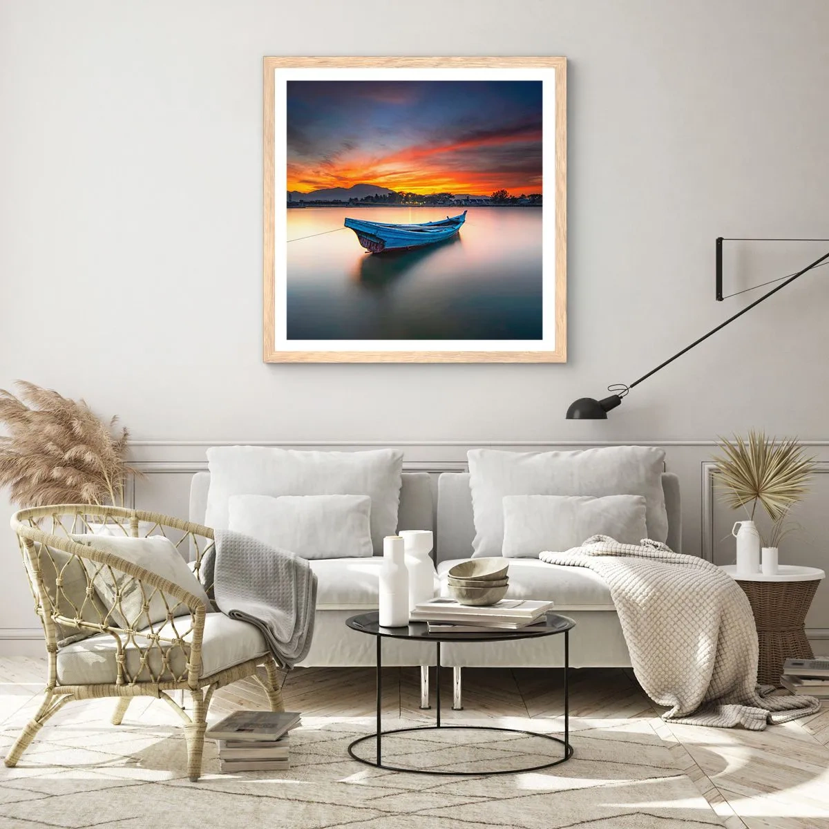 Plakat i ramme af lyst egetræ - En god nat er på vej - 40x40 cm